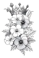 crown and pansies surrounding tattoo design idea