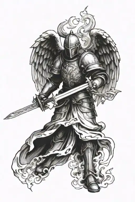 angel knight castles fire tattoo design idea