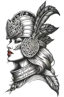 valkyria,red lips,feather helmet adorned tattoo design idea