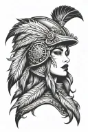 valkyria,red lips,feather helmet adorned tattoo design idea