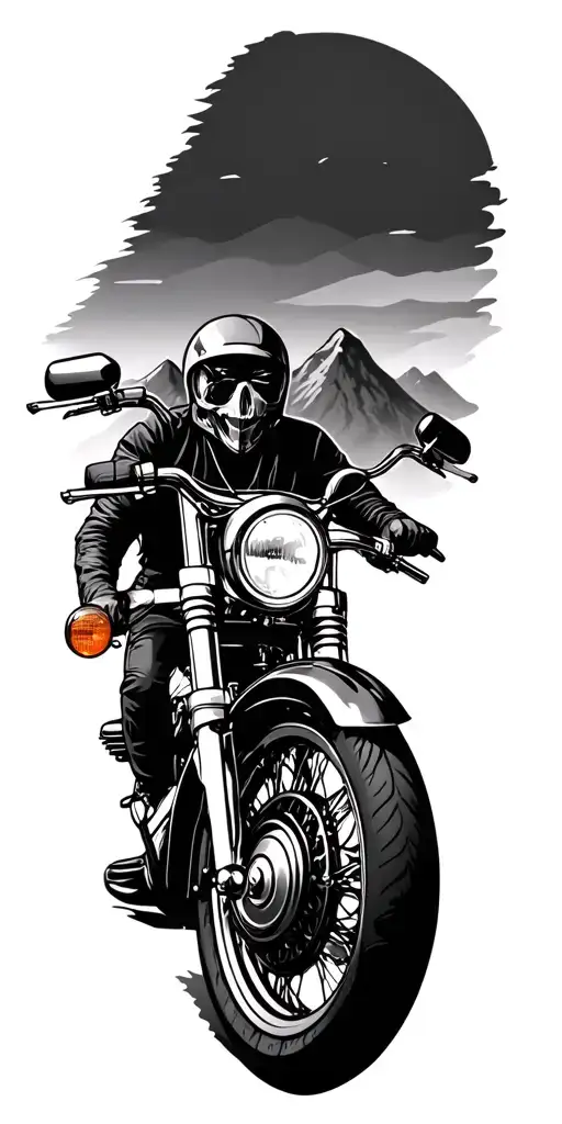 mountains and harley davidson motorcycle tattoo design idea