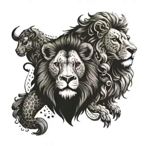An intricate tattoo featuring lions and bulls inspired by Spain and Italy tattoo design idea