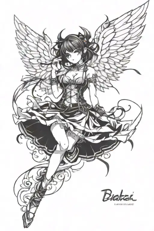 Hentai popular anime girl with wings tattoo design idea