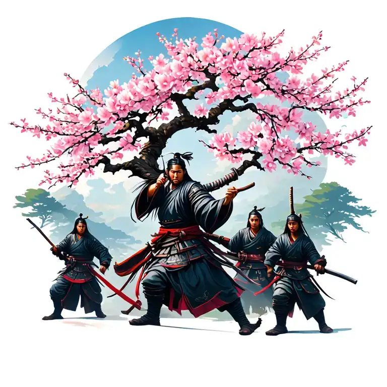 cherry blossom tree with samurai around it  tattoo design idea