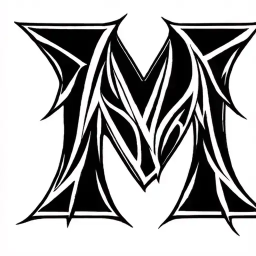 "Virgin Mary text" Tribal tattoo with letter M looking almost like shap of heart but not touching it's edeges. tattoo design idea