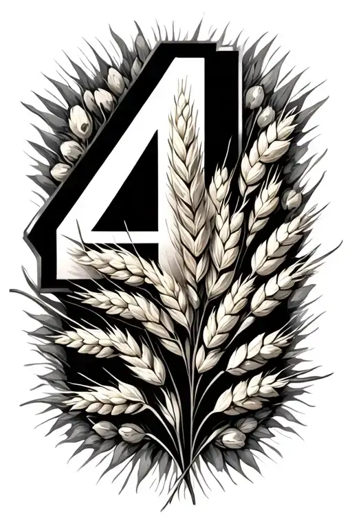 the number 4 and an oat plant growing together with word always tattoo design idea
