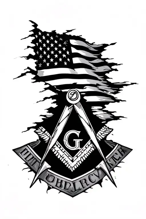 incorporate torn American flag, military, mental health, Masonic symbols tattoo design idea