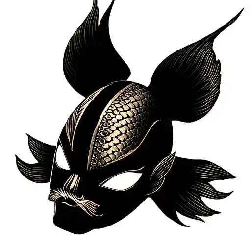 Kabuki Mask With Pieces Koi Fish Swiming tattoo design idea