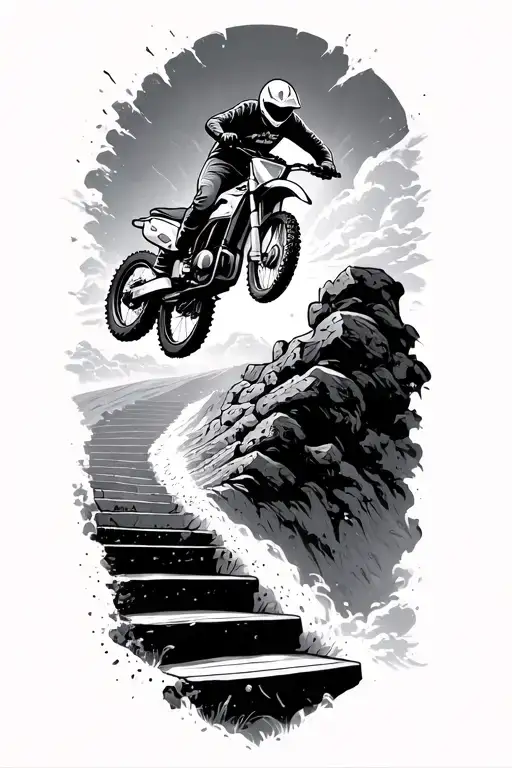 stairway to heavens gates with dirtbike jumping tattoo design idea