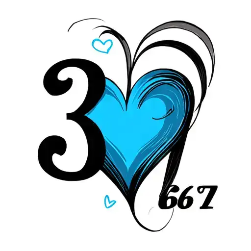 number "3167" with blue heart in background  tattoo design idea