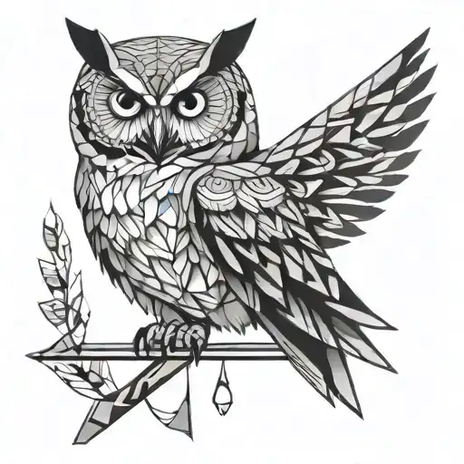 geometric owl perched tattoo design idea