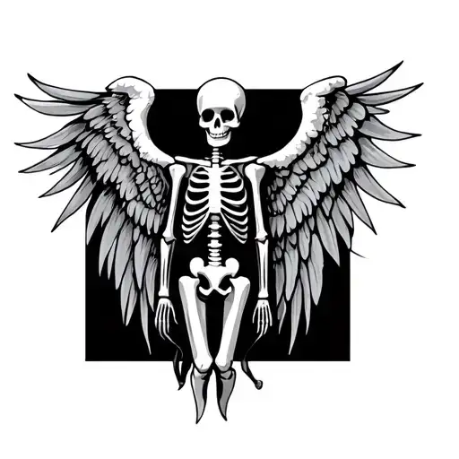 skeleton angel with 6 wings tattoo design idea