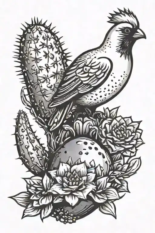 bowling pin shaped cactus with a cardinal perched tattoo design idea