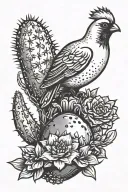 bowling pin shaped cactus with a cardinal perched tattoo design idea