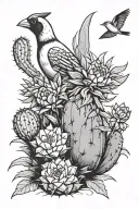 bowling pin shaped cactus with a cardinal perched tattoo design idea
