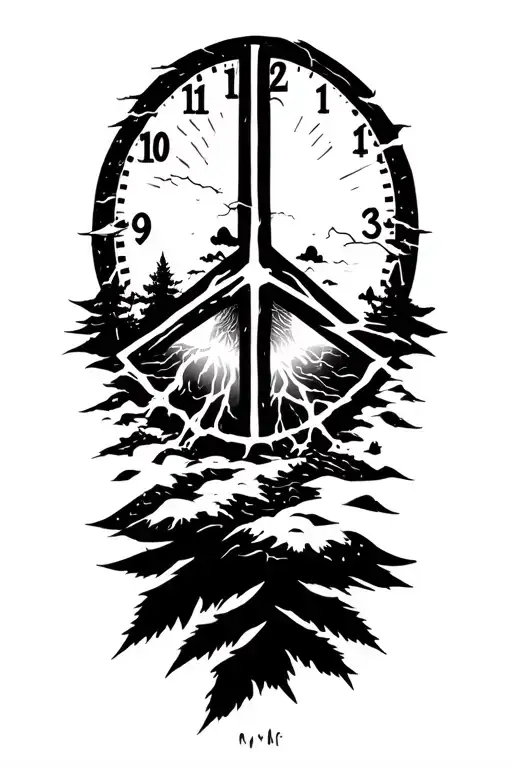 peace and lightining storm and time and nature tattoo design idea