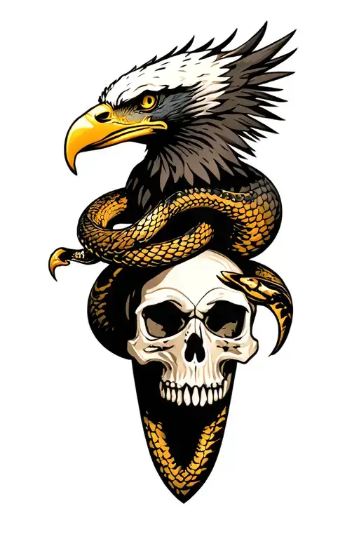 eagle snake and skull american traditional style tattoo design idea