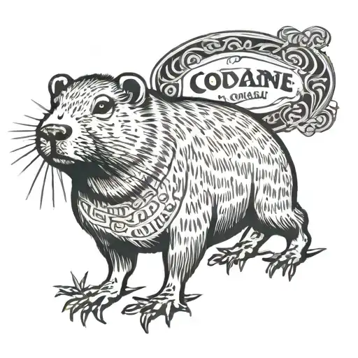 capybara with label "cocaine" in color tattoo design idea