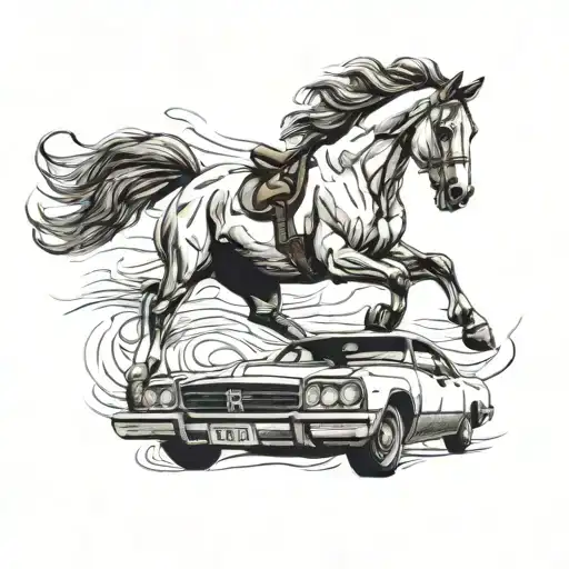 horse running into car headfirst tattoo design idea