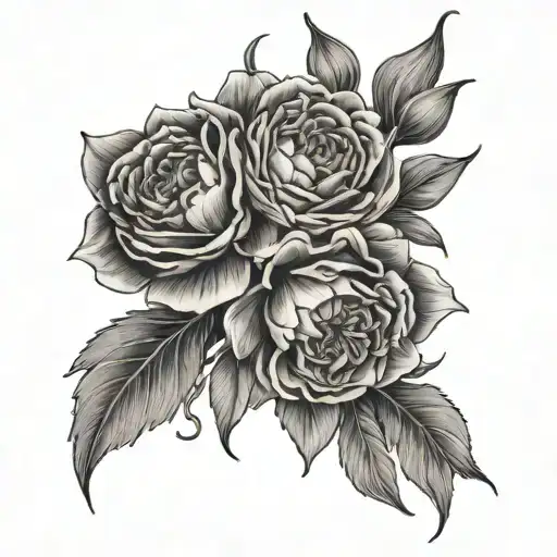 Carnation, lily of the valley, larkspur, peonie, nacissus tattoo design idea