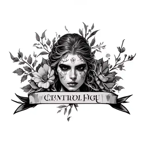 A black-and-grey realism or neo-traditional style with bold shading and fine details.Composition Idea:	•	Central Figu tattoo design idea