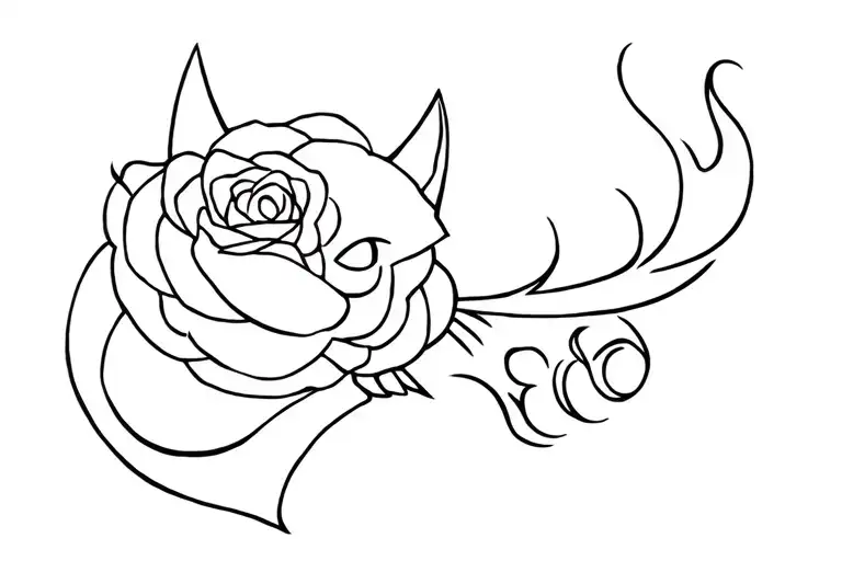 pistol and rose fire black cat tattoo design idea