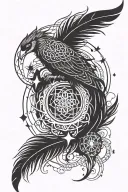 Forearm: Infinity loop with feather and stars. Upper Arm: Rising phoenix or sacred geometry pattern. Wrist: Crescent moo tattoo design idea