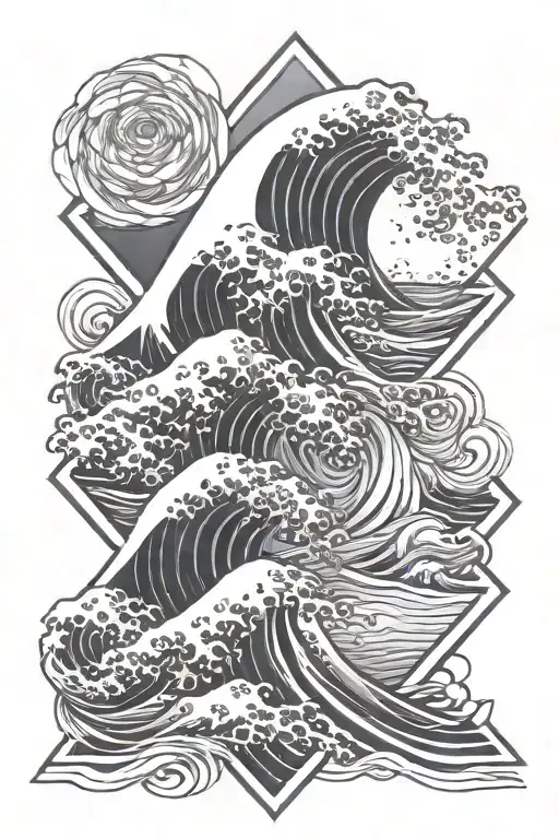 kanagawa wave set inside a diamond shape tattoo design idea