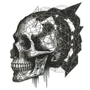 realistic skull  dark with thin line and symbol tattoo design idea