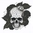 realistic skull  dark with thin line and symbol tattoo design idea
