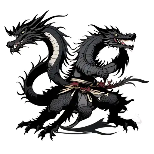 Samurai Fighting Dragon tattoo design idea