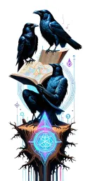 crows and tress stump reading a map tattoo design idea