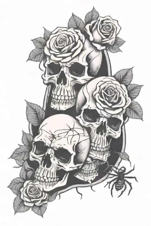 skulls with roses and spiders tattoo design idea