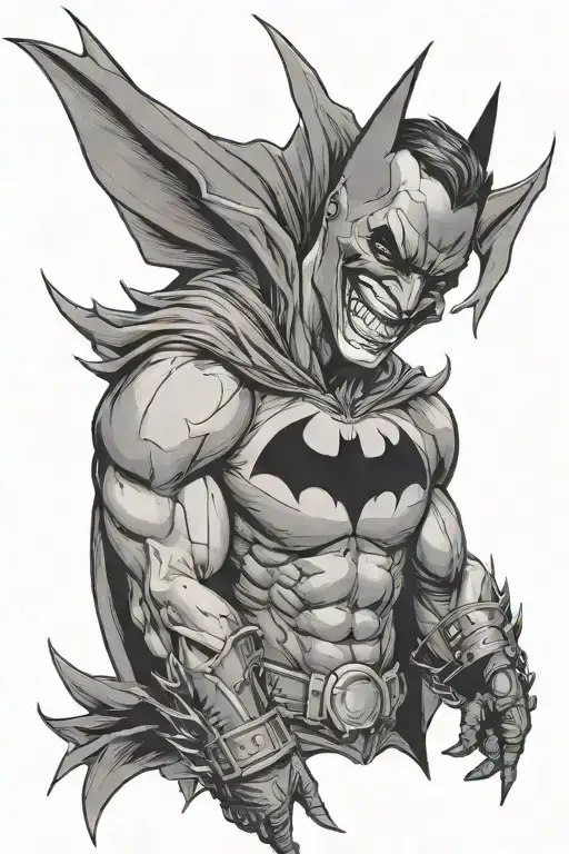 Batman with joker smile with Ha Ha Ha around it tattoo design idea