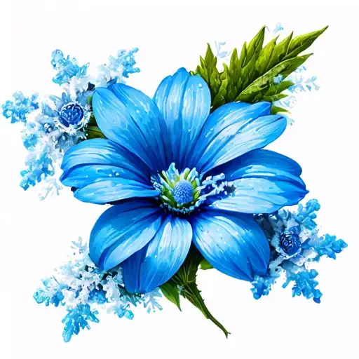 blue chrysamthenum flower with fatherhood symbol incorporated and snow tattoo design idea
