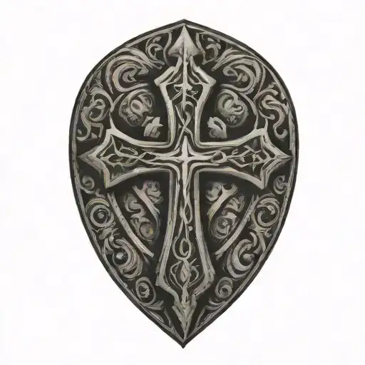 cross inside shield cross royalty tattoo design idea