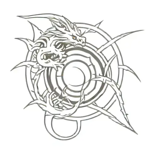 A minimalist tatto design with the four star dragon ball, also want to include shenron and look like sauskes curse mark tattoo design idea