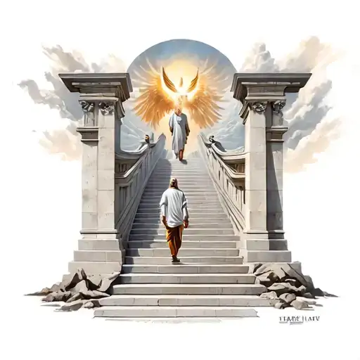 heaven gates a man walk up the stairs rising tattoo design idea