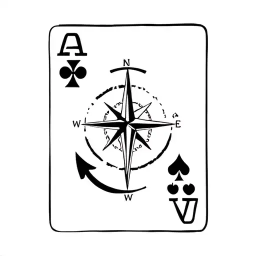 ace of cards, anchor and a compass surrounded tattoo design idea