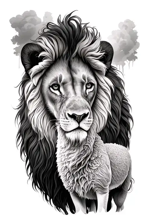 lion and lamb tattoo design idea