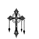 cross rosary with crown tattoo design idea
