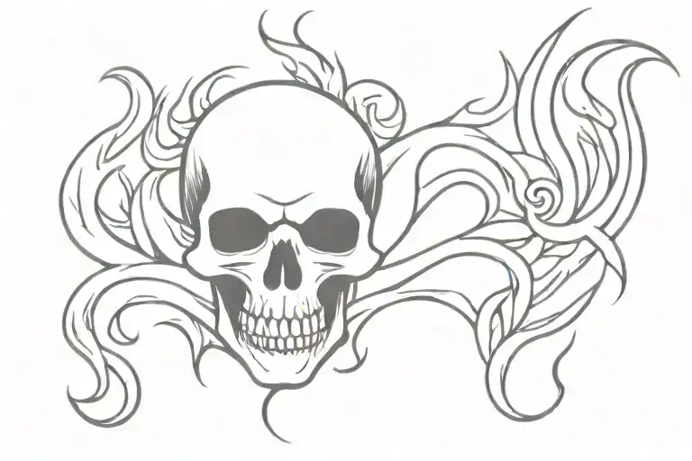 skull tramp stamp tattoo with flames coming out of the sides  tattoo design idea