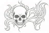skull tramp stamp tattoo with flames coming out of the sides  tattoo design idea