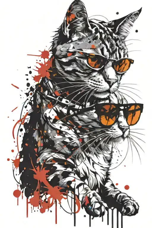cool cat in sunglasses tattoo design idea