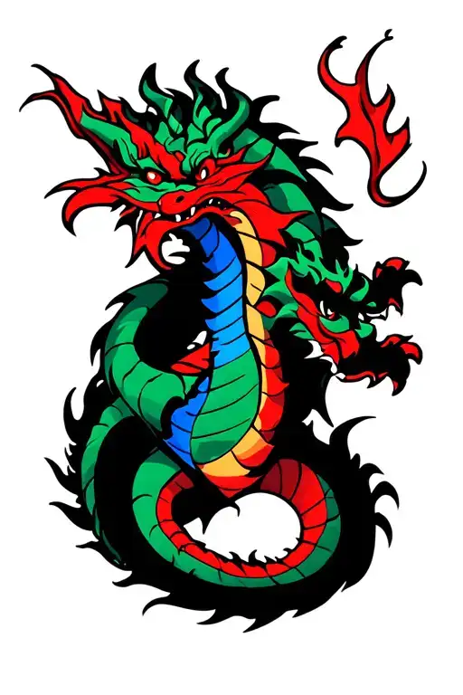 blue green and red dragon wrapped tattoo design idea