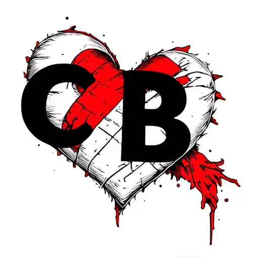 "CB" bandaged heart shape tattoo design idea