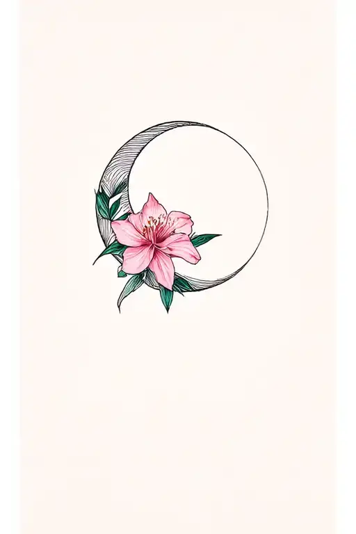 azalea flower moon tattoo design idea