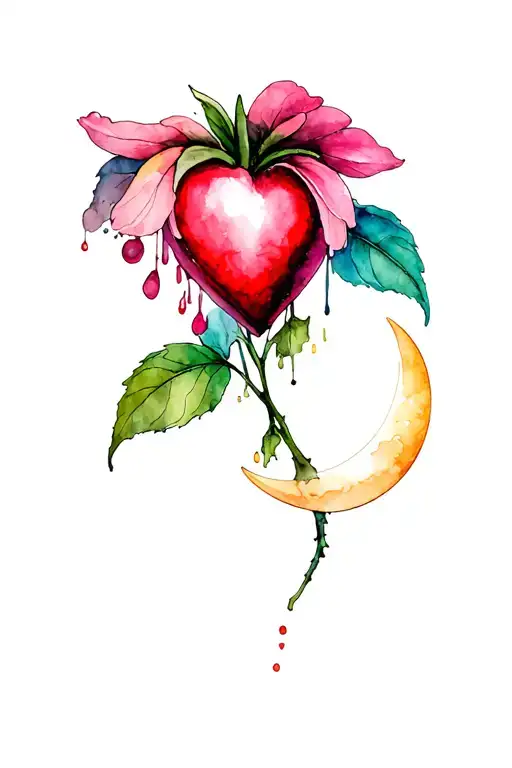 bleeding heart flower with crescent moon tattoo design idea