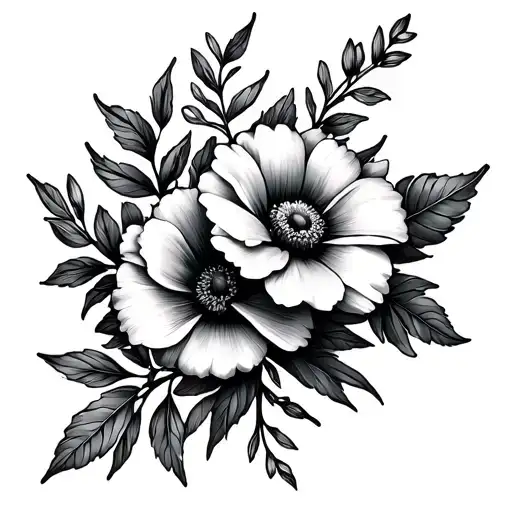 June and October birth flowers intertwined tattoo design idea