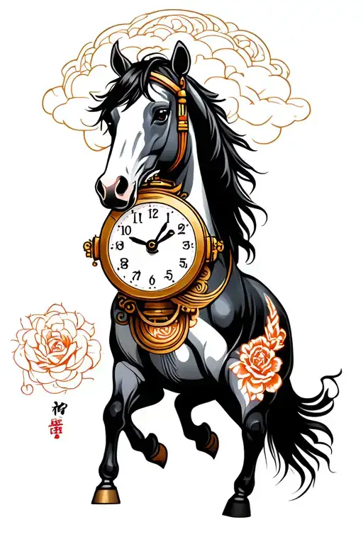 Steem clock and cattle horse tattoo design idea